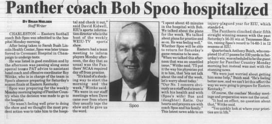 Panther coach Bob Spoo hospitalized